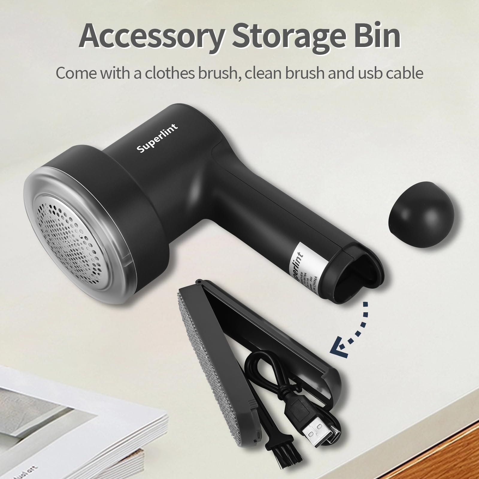 SuperLint 2-in-1 Rechargeable Fabric Shaver LED 3-Speed Lint Remover Black
