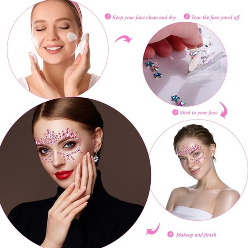 SIQUK 24 Sets Mermaid Face Gems Sticker Crystal Rhinestone Face Jewel for Festival Rave Carnival Party
