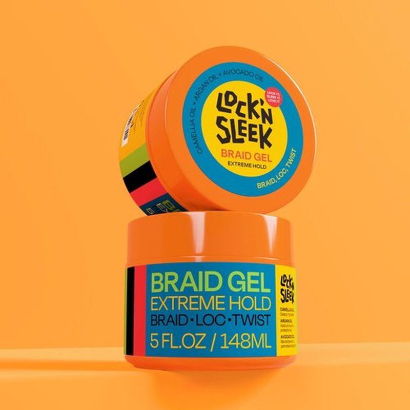 LOCK'N SLEEK Braid Gel (5 oz), Extreme Hold, Flake-Free, High Shine Edge Control - Argan, Camellia, Avocado Oil - For Locks, Braids, Twists, Cornrows