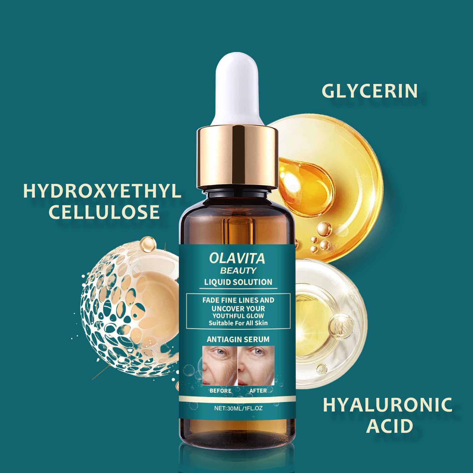 OLAVITA Liquid Solution Anti Aging Serum–Upgraded version,Olavita Facial Serum,Intensely firms skin,Smooths Fine Lines and Hydrates, For Women with Mature and Daily Skincare