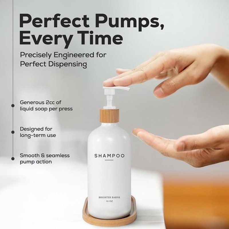 Brighter Barns White Shampoo and Conditioner Dispenser Set - Stylish Shower Pump for Bathroom Decor | Ideal for Hotels and Airbnbs