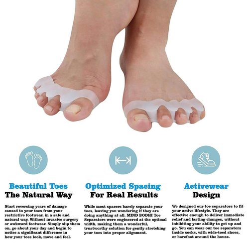 Silicone Toe Separators for Women and Men, Soft Toe Spacers for Overlapping Toes and Hammer Toes Pain Relief, Ergonomic Toe Straightener for Yoga, Running, 1 Pairs (12 years old - adult White)