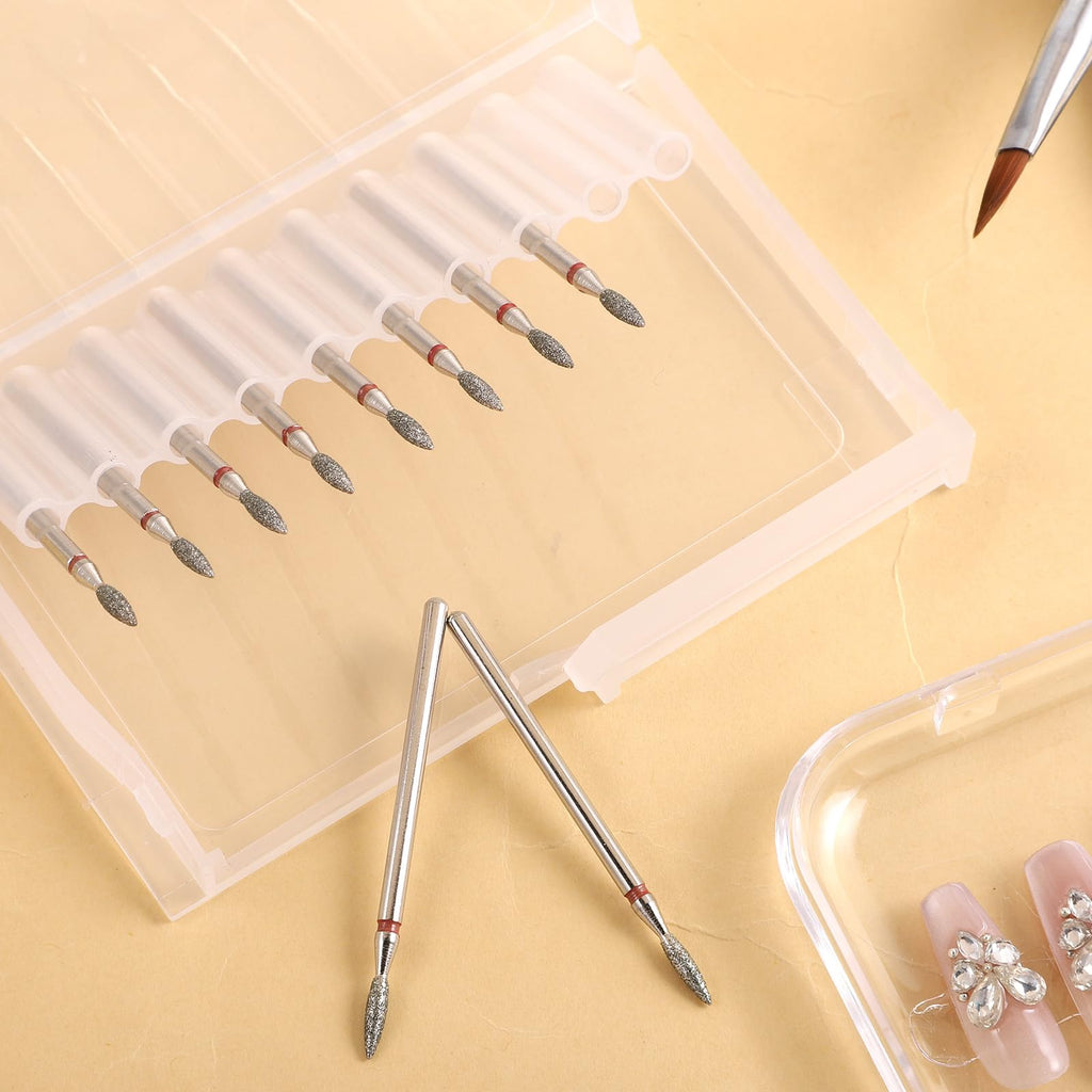10 Piece Diamond Flame Cuticle Drill Bits with Case 3/32'' Cuticle Nail Drill Bits Electric Nail File Machine Cuticles Bit Manicure Pedicure Polishing Kit for Nails Salon Manicure