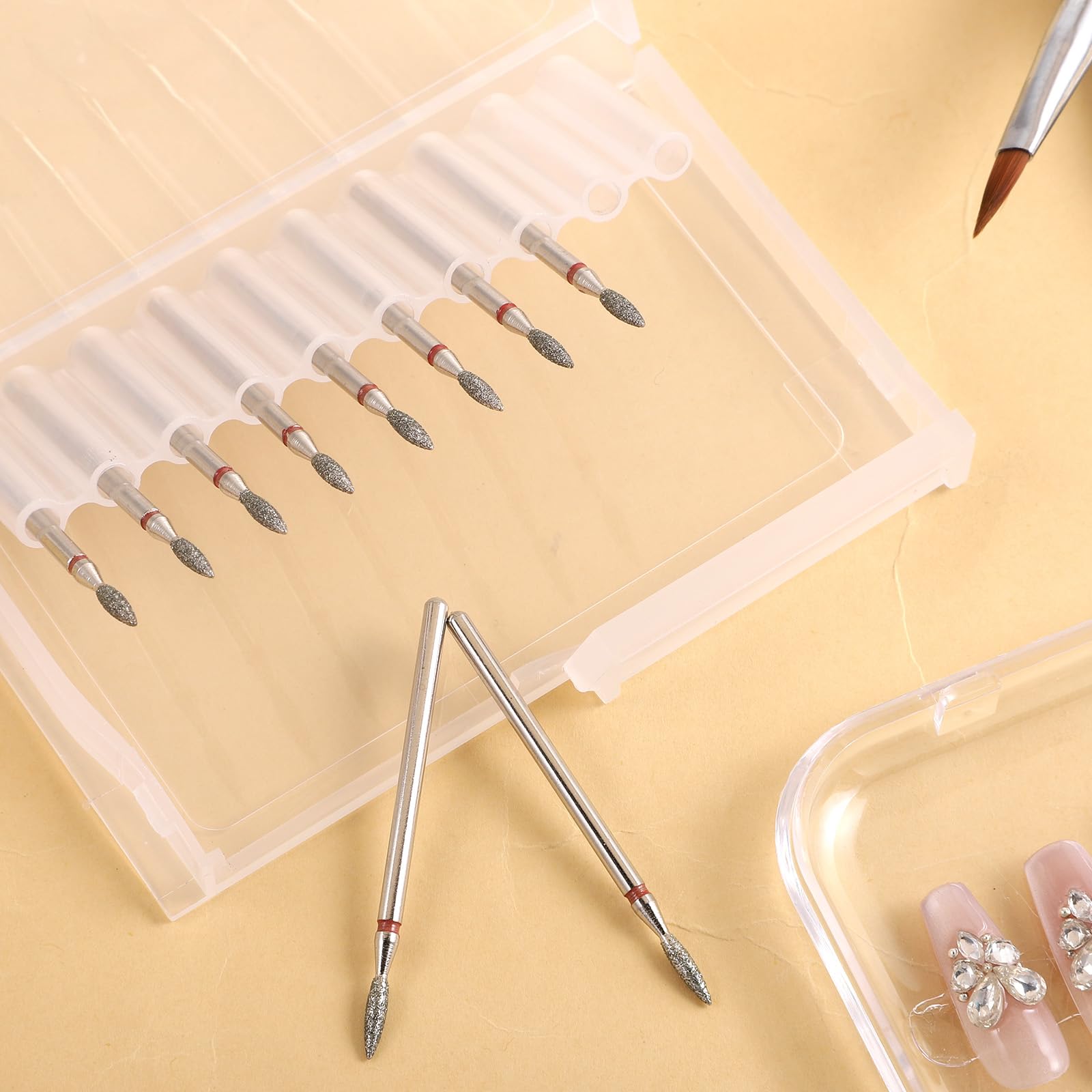10 Piece Diamond Flame Cuticle Drill Bits with Case 3/32'' Cuticle Nail Drill Bits Electric Nail File Machine Cuticles Bit Manicure Pedicure Polishing Kit for Nails Salon Manicure