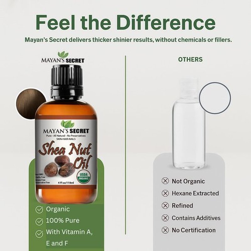 Mayan's Secret Shea Nut Oil USDA Certified Organic Natual Undiluted Cold Pressed for Skin Hair Lips and Nails