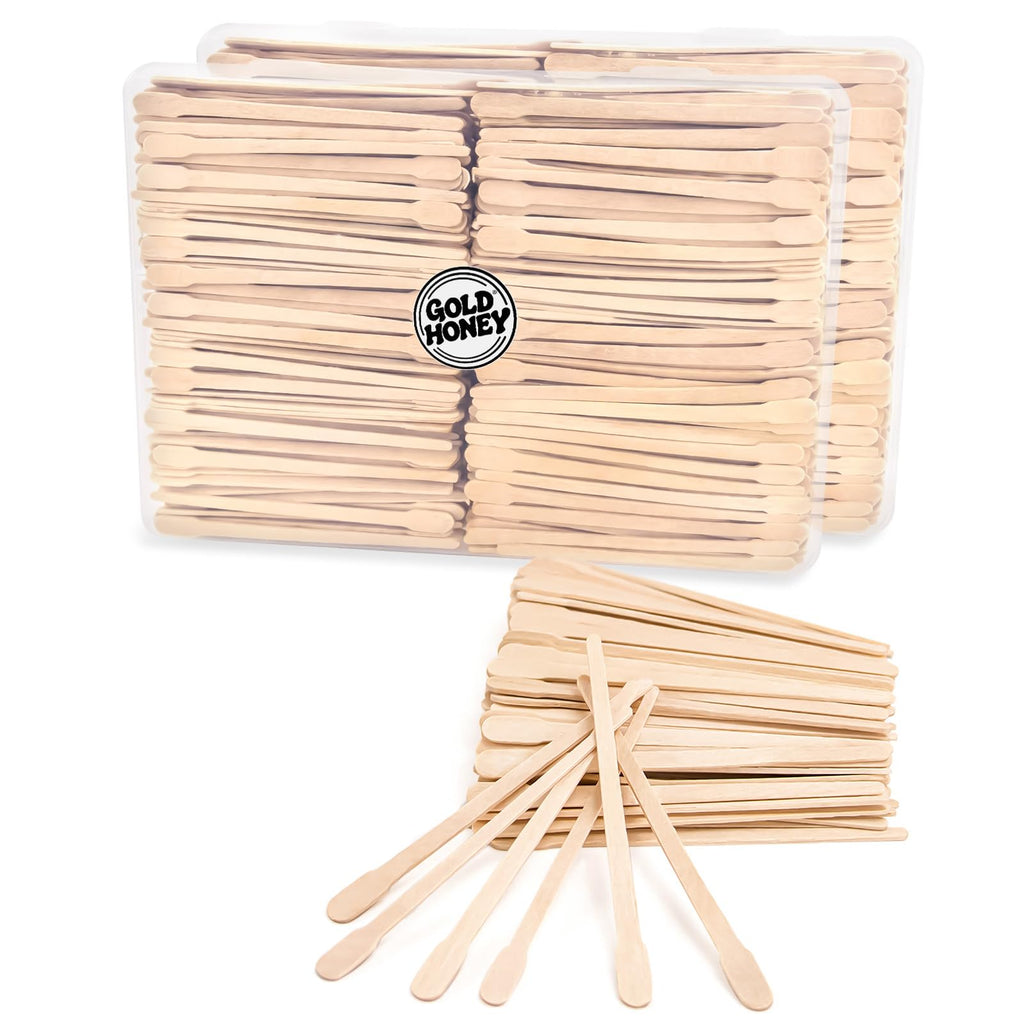 GOLD HONEY 800Pcs Wooden Eyebrow Wax Sticks for Hair Removal in Boxed, Wood Small Wax Sticks, Small Waxing Spatulas for Eyebrow, Lip, Face, Nose - Spa and Home Usage