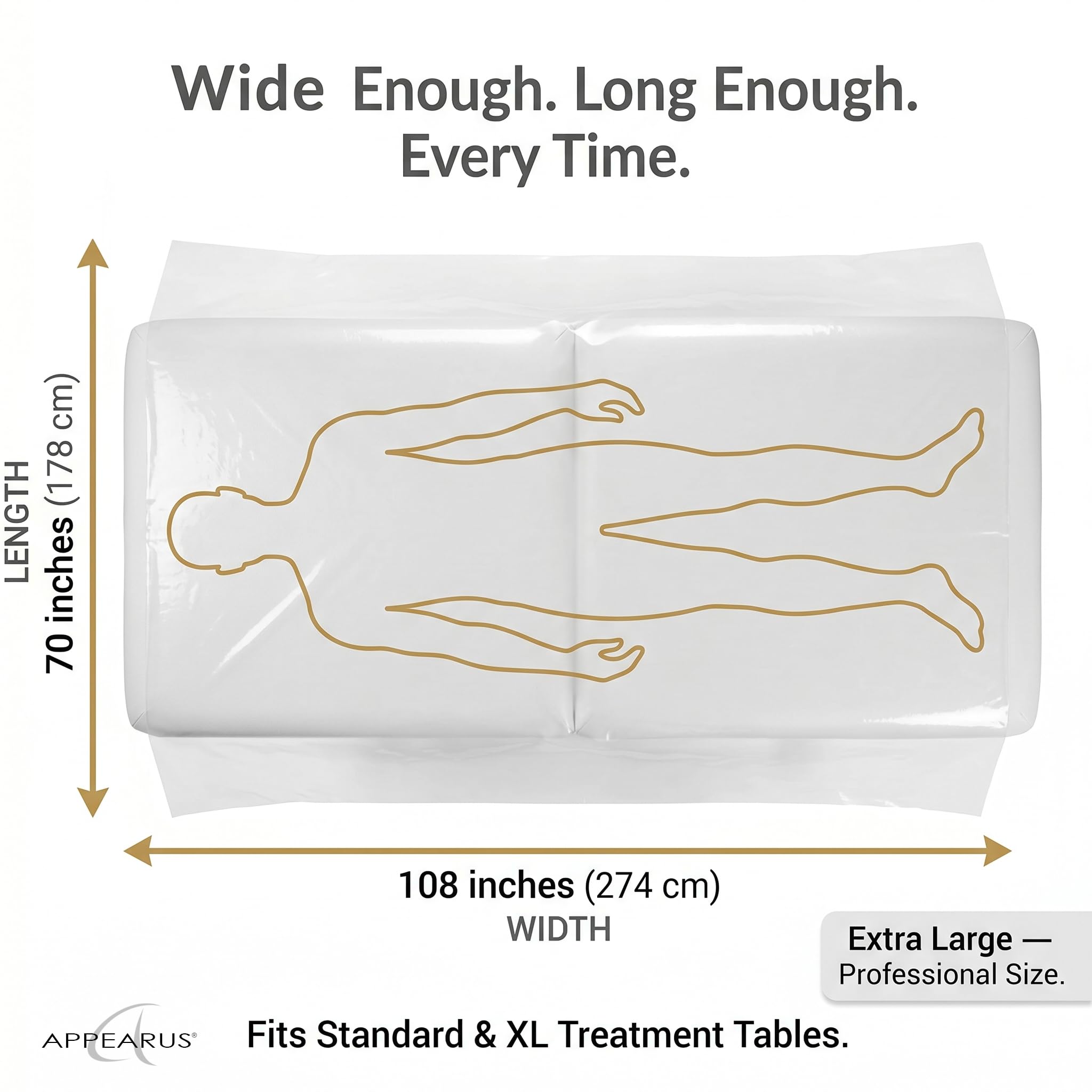 APPEARUS Extra Large Disposable Body Wrap Sheets 70x108 Pre-Cut Professional Plastic Film Liners for Spa Salon Moisturizing Skin Application 24 Count
