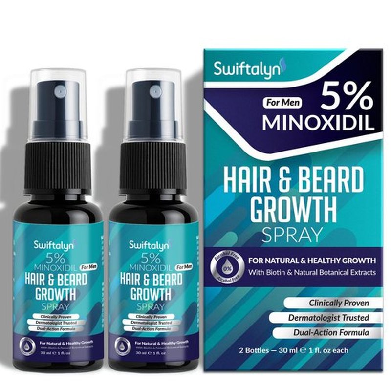 5% Minoxidil for Men Hair Growth: Hair and Beard Growth Oil Spary with Biotin, Ginger Extract, Lavender Oil – Hair Growth Serum & Hair Loss Treatment for Men