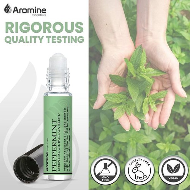 Peppermint Essential Oil Roll-On | Premium Therapeutic Grade, Pre-Diluted 10ml (Pack of 2)