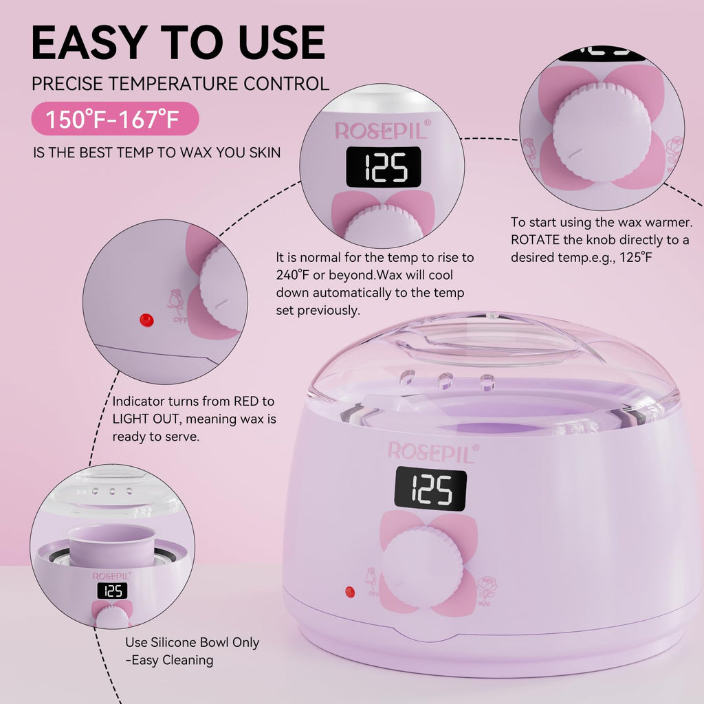 Rosepil Digital Wax Warmer - Waxing Kit for Women&Men 6 Packs Wax Beads