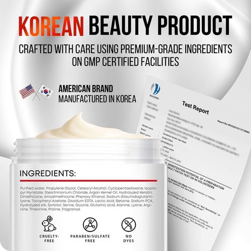 SUNATORIA Keratin Hair Mask, Deep Conditioning Keratin Hair Treatment for Dry, Damaged & Frizzy Hair, Hydrolyzed Keratin, Silk Protein, Amino Acids, Argan Oil, Made in Korea, 8.4 fl oz (248 mL)
