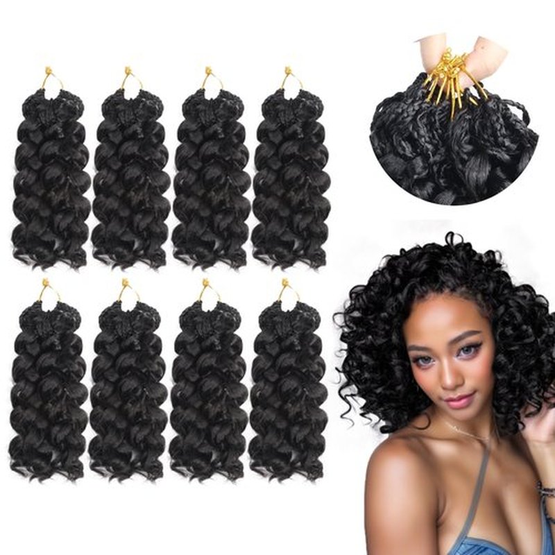 Mebeli GoGo Curl Crochet Hair,8inch Pre Looped Water Wave Beach Curl Ocean Wave Crochet Braiding Hair,8pcs Box Braids Short Curly Crochet Hair for Black Women (8inch,#1B)