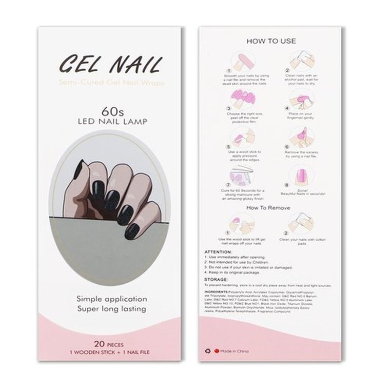 JMEOWIO Gel Nail Stickers Black Glitter Halloween Semi Cured Gel Nail Strips Wraps UV/LED Nails Art Design Decoration Accessories