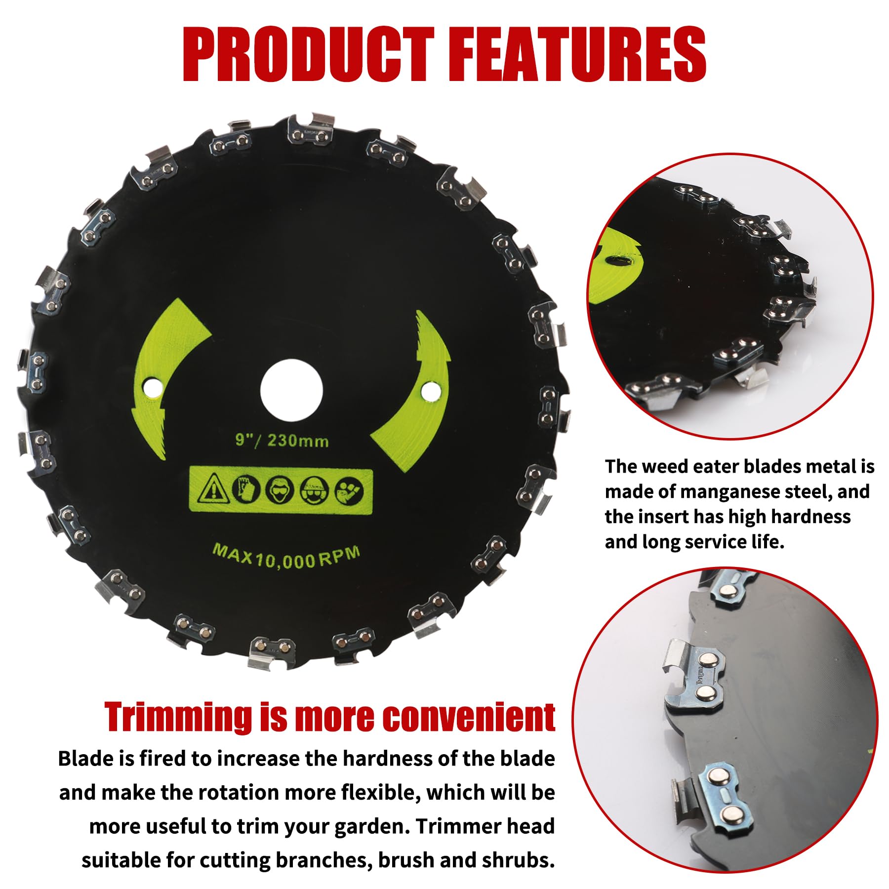 9" x 36 Teeth Carbide Tipped Blades & 9" x20T Carbon Steel Round Chainsaw Tooth Blades & 10" x 80T Brush Cutter Trimmer Blades with Adapter Kit