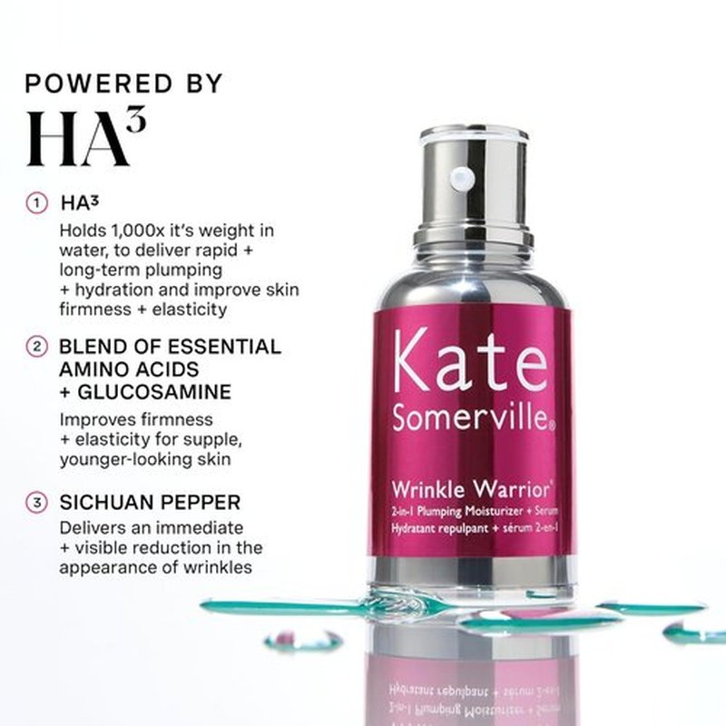 Kate Somerville Wrinkle Warrior® 2-in-1 Plumping Moisturizer & Serum - Hydrating Hyaluronic Acid Formula, 1.7 Fl Oz