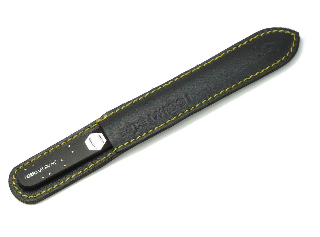 GERMANIKURE Czech Crystal Glass Nail File in Suede Leather Case, Original Black Branded, Professional Manicure & Pedicure Products for Easy Shaping of Natural Nails