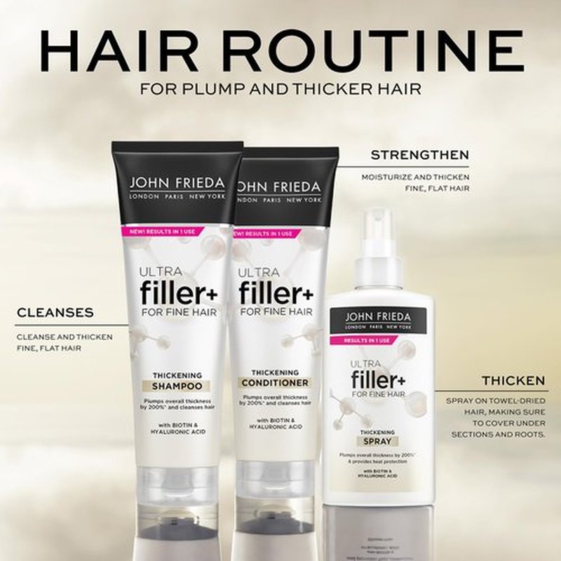 John Frieda ULTRAfiller+ Thickening Conditioner, Strengthening Conditioner for Damaged or Thin Hair, Infused with Biotin and Hyaluronic Acid to Strengthen Hair for Thicker Fuller Results, 8.3 Oz