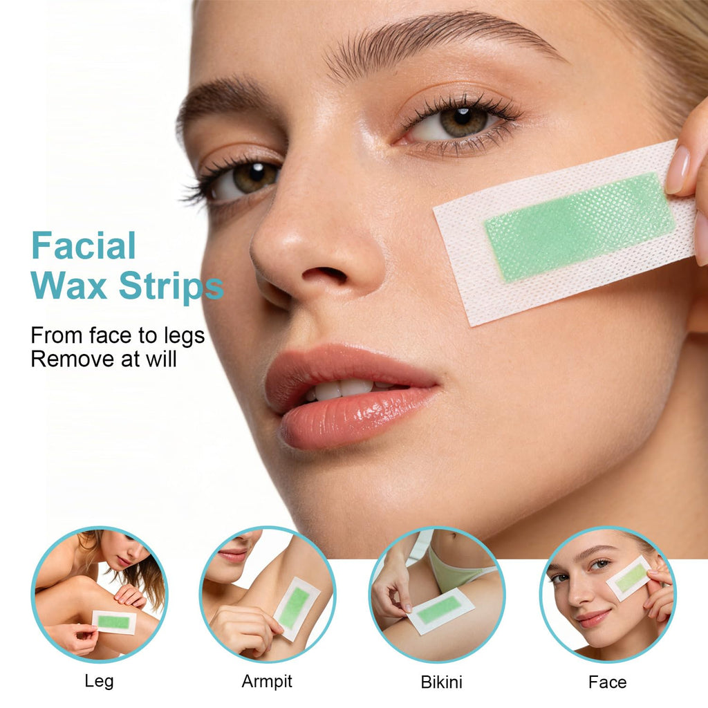 Waxfans Wax Strips for Hair Removal, 52 Counts Facial Wax Strips for Face,Eyebrow,Body,Bikini, Easy at Home Waxing Kit for Women with Sensitive Skin