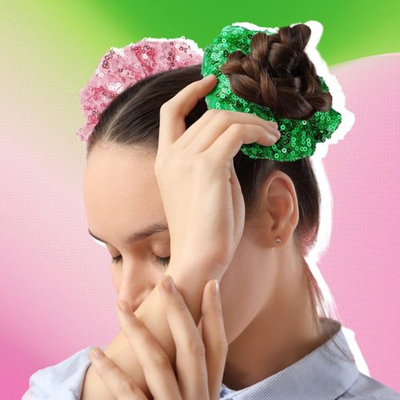 Knitgrip 24 Pcs Pink and Green Hair Scrunchies Witch and Princess Wizard Party Favors Witch Hair Accessories Pink Green Party Favors for Wizard Movie Fan Women Friendship Gifts(Sequin Style)