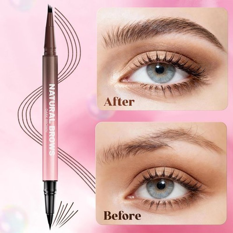 Microblading Eyebrow Pencil for Women, Waterproof Eyebrow Pen with Micro-Fork Tip & Precise Brush-Tip, Natural Hair-Like Brows, Long-Lasting Smudge-Proof Eye Brow Tint, Dark Brown,1 Pack