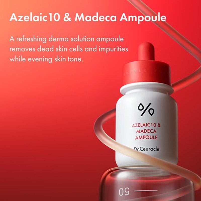 Dr.Ceuracle Azelaic Acid 10 & Madecassoside Ampoule - Redness Relief and Soothing Serum for Sensitive Skin and Blemish-Prone Spot Care, Korean Skincare for Stocking Stuffers