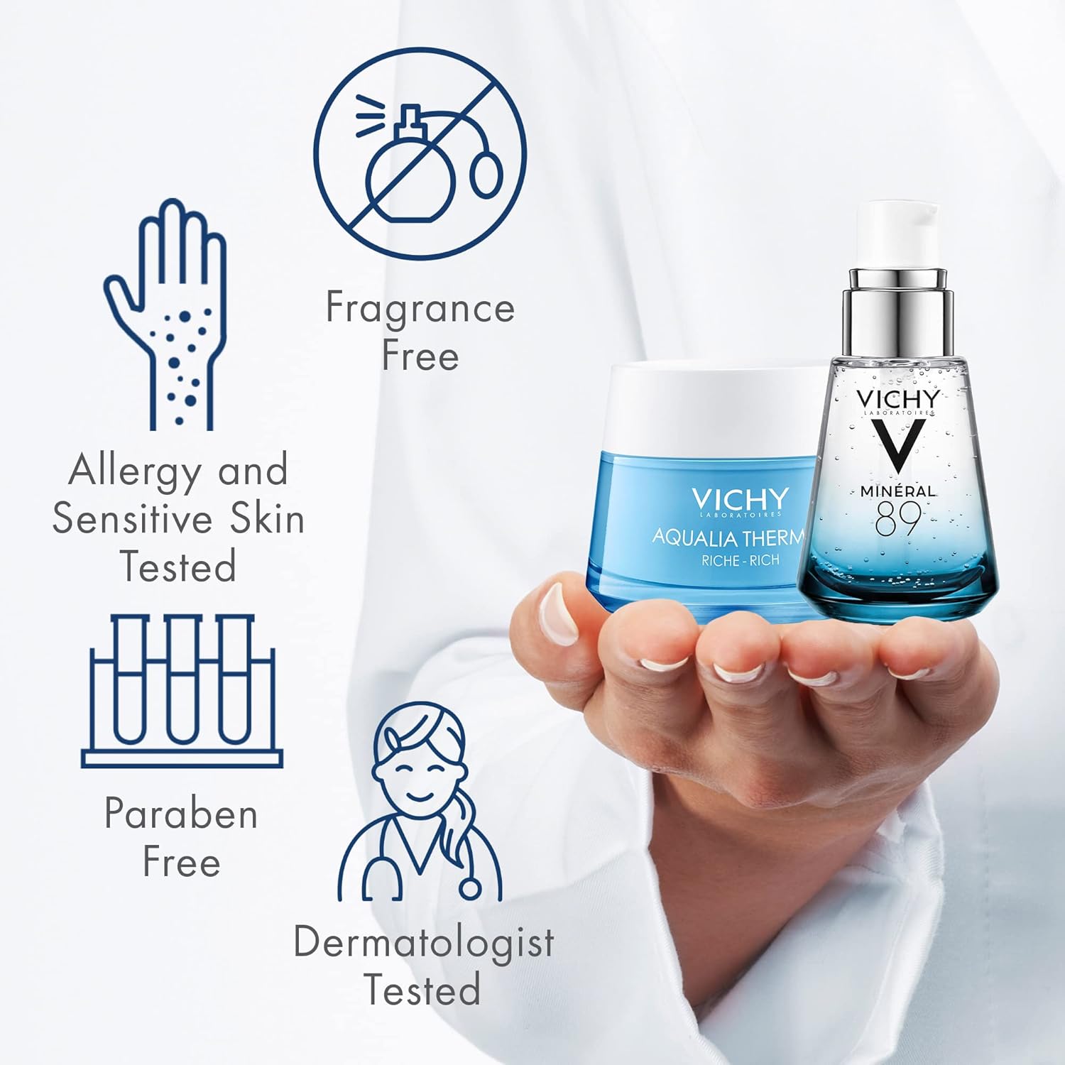 Vichy Aqualia Thermal Facial Moisturizer - Hydrating Cream with Natural Origin Hyaluronic Acid for Dry, Sensitive Skin