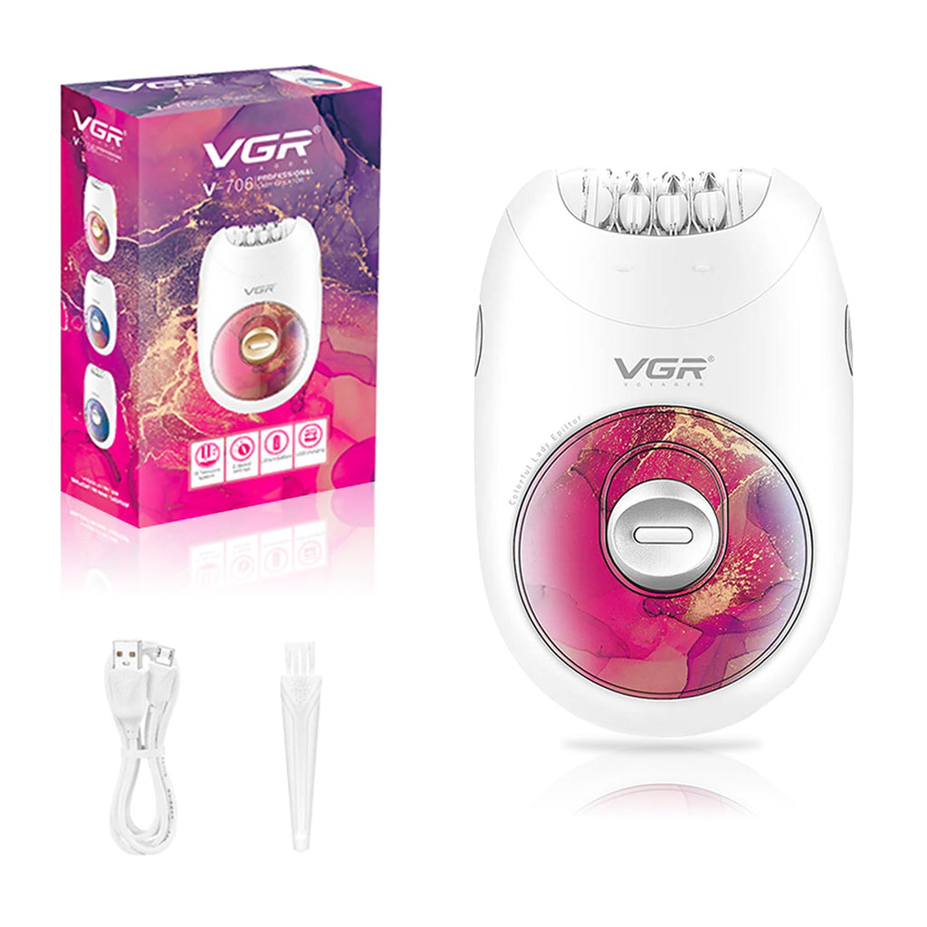 VGR706 Professional Epilator for Women, Portable Cordless Enhanced Hair Removal Device, Gentle Operation Silent Design, 18 Tweezer System, Rechargeable Full-Body Epilator for Legs/Underarm/Back(Red)