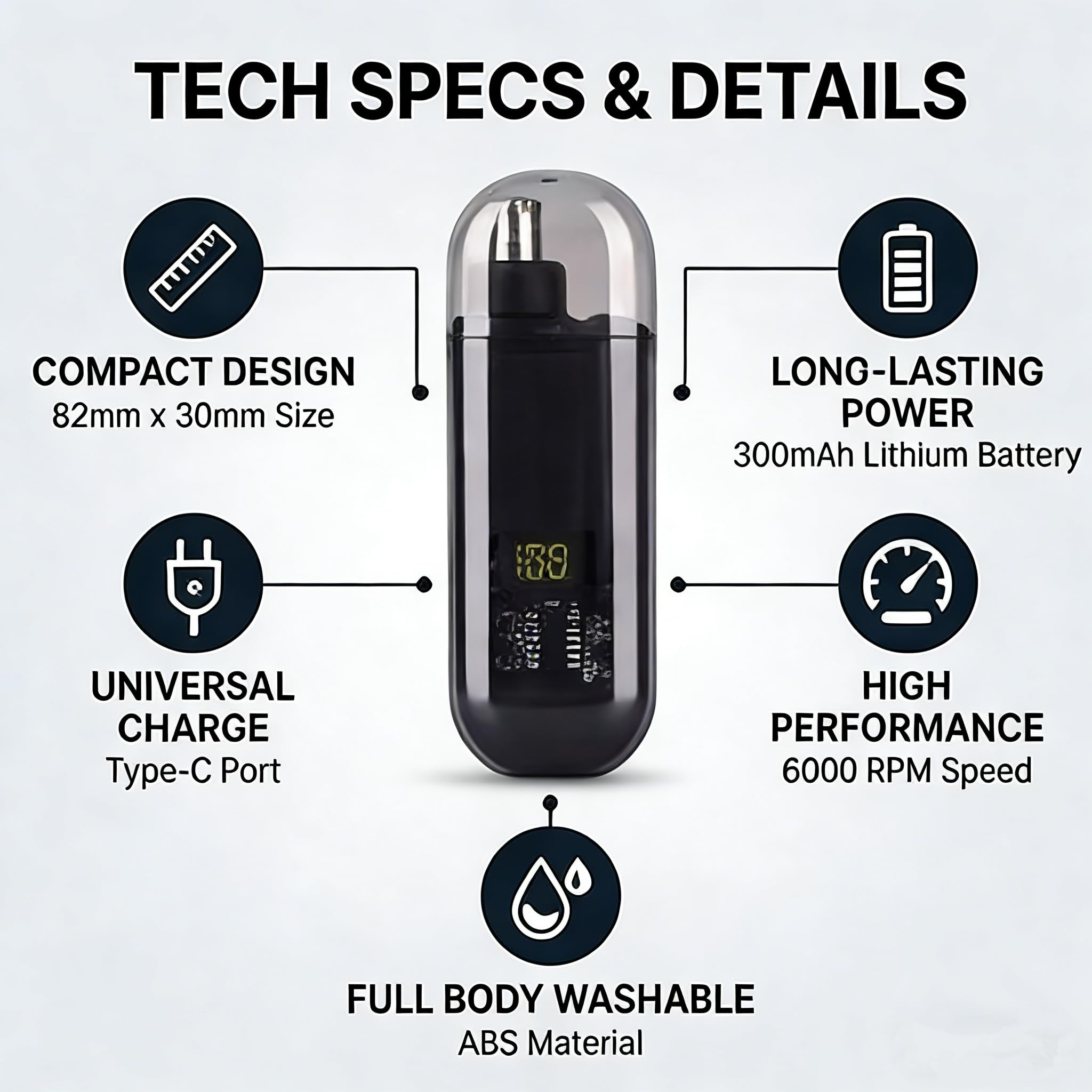 Nose Hair Trimmer for Men - 2025 Professional Painless Nose and Ear Hair Trimmer, IPX7 Waterproof, 6000 RPM Dual Blades, USB Rechargeable, Digital Display, Pocket Size for Travel (Orange)