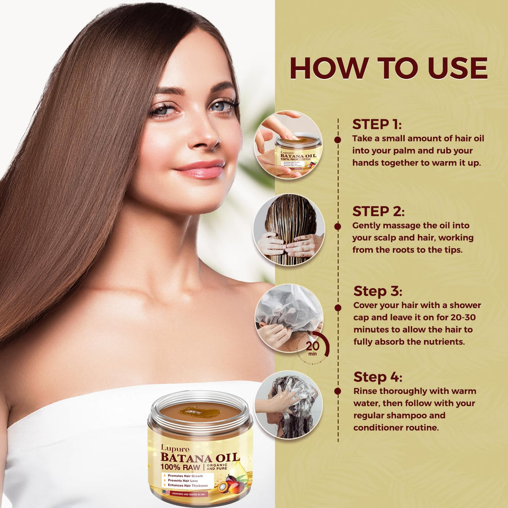 Lupure Batana Oil for Hair Growth: 100% Raw Batana Oil Pure Organic and Natural Hair Growth Treatment, Sourced from Honduras, Prevents Hair Loss, Enhances Hair Thickness for Men & Women, 4.2 OZ