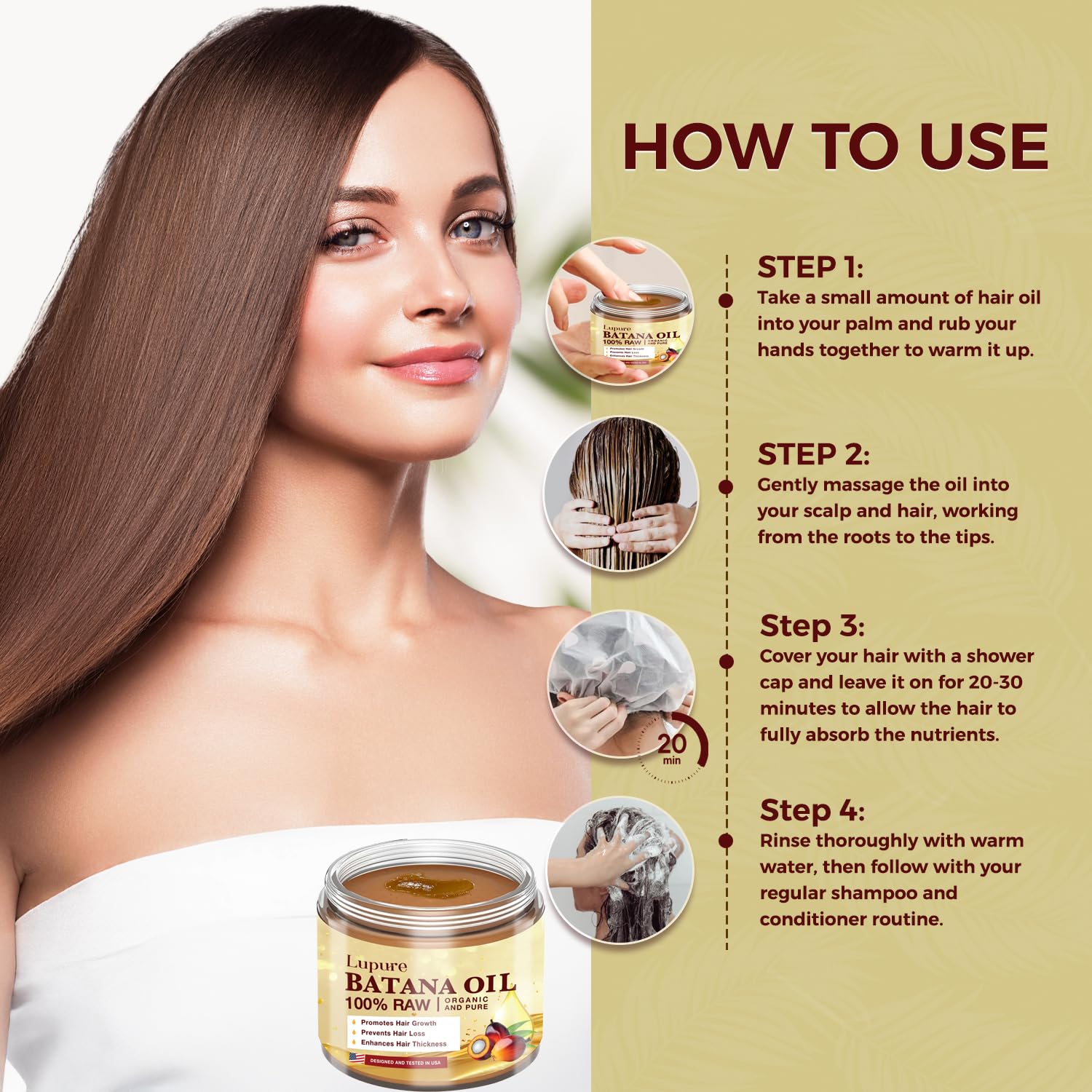 Lupure Batana Oil for Hair Growth: 100% Raw Batana Oil Pure Organic and Natural Hair Growth Treatment, Sourced from Honduras, Prevents Hair Loss, Enhances Hair Thickness for Men & Women, 4.2 OZ