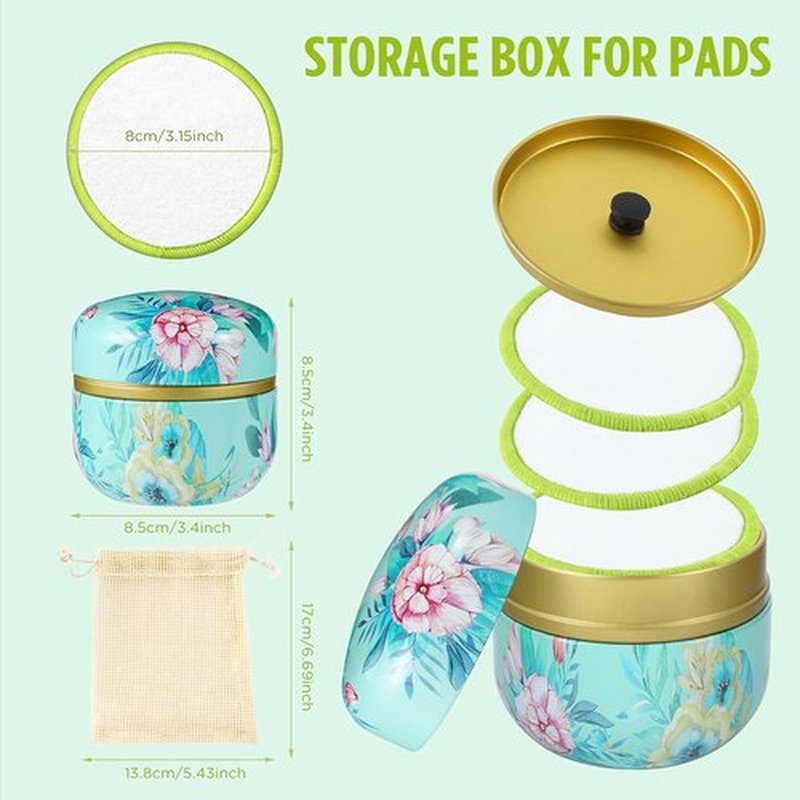 Skiennix Reusable Makeup Remover Pads - 100% Organic Cotton, Eco-Friendly & Washable | 16 Pack with Laundry Bag