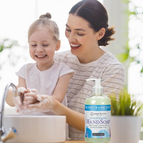 Ginger Lily Farms Botanicals Conditioning Liquid Hand Soap, Island Tranquility, 100% Vegan & Cruelty-Free, Green Tea Lemongrass Scent, 12 Fl Oz (Pack of 6)