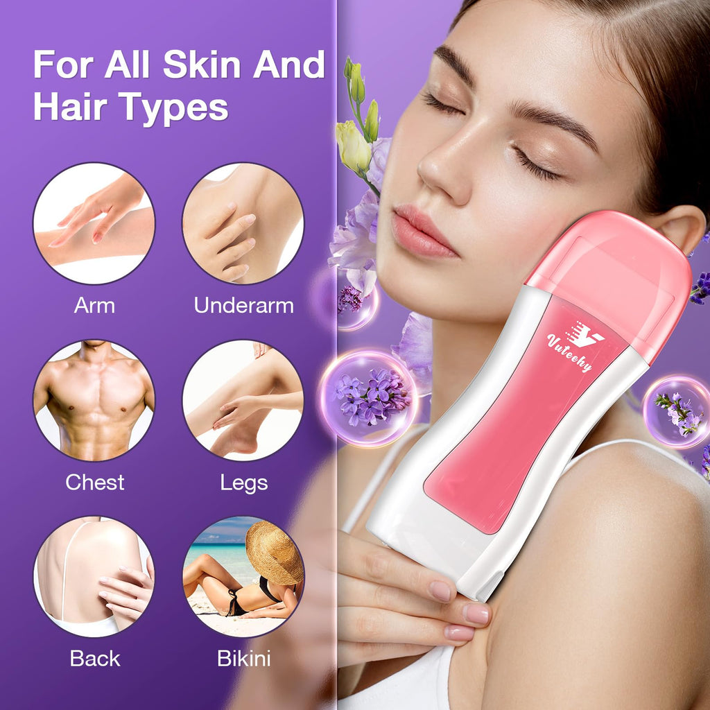 Roll on Wax Kit, Waxing Roller Kit for hair removal, with 2 Wax Cartridges & 50 Pcs Waxing Strips & 1 Post Oil-4