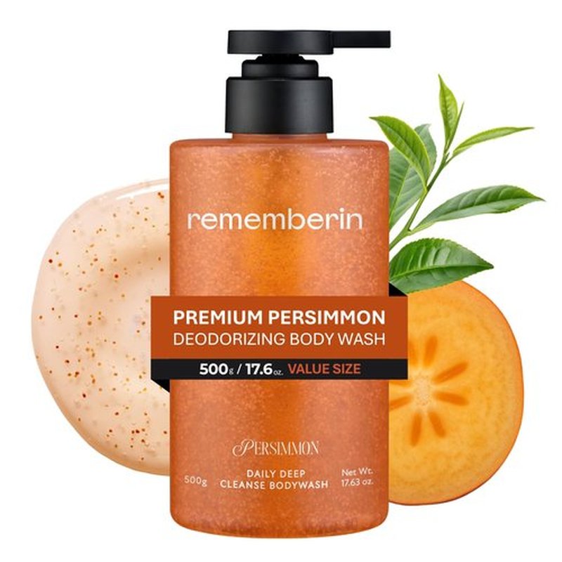 Rememberin Body Wash for Aging Body Odor & Nonenal – Korean Fermented Persimmon Extract, Reduces Body Odor up to 92.3%, CICA & Ceramide for Sensitive Skin, Sulfate-Free (17.6 oz / 500g)