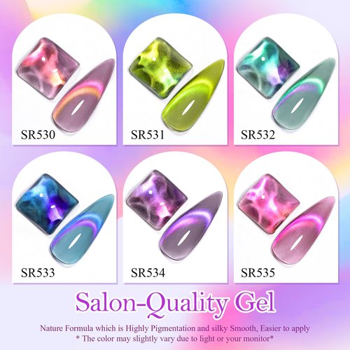 MEET ACROSS Glass Cat Eye Gel Polish Set Nail Polish Jelly Galaxy Magnetic Nail Polish with Magnet Cateye Gel Polish Kit Neon for Home DIY Manicure Varnish Art Design Art Design