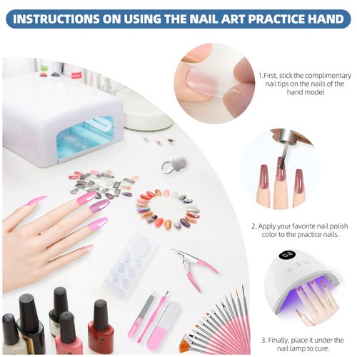 Practice Hand for Acrylic Nails, Flexible Bendable Fake Hand with Adjustable Stand, Nail Training Kit Mannequin Hand for Beginners & Nail Artists (Suction Cup Stand)