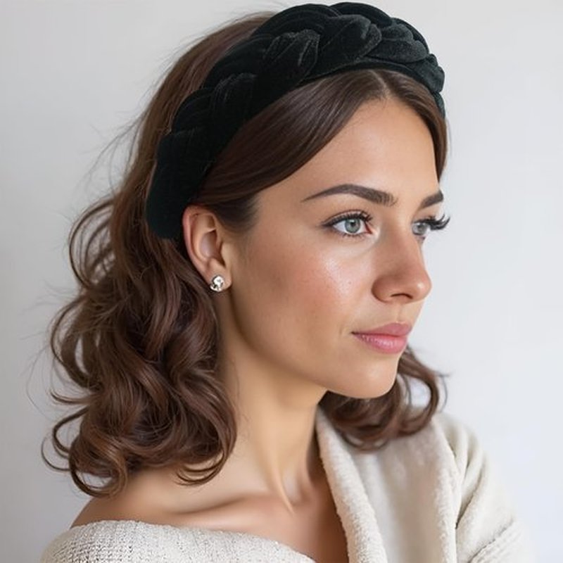 Dresyu Braided Headbands Velvet Headband for Women Soft Twisted Hair Hoop Non-Slip Wide Padded Hairband for Makeup, Washing Face, Daily Wear