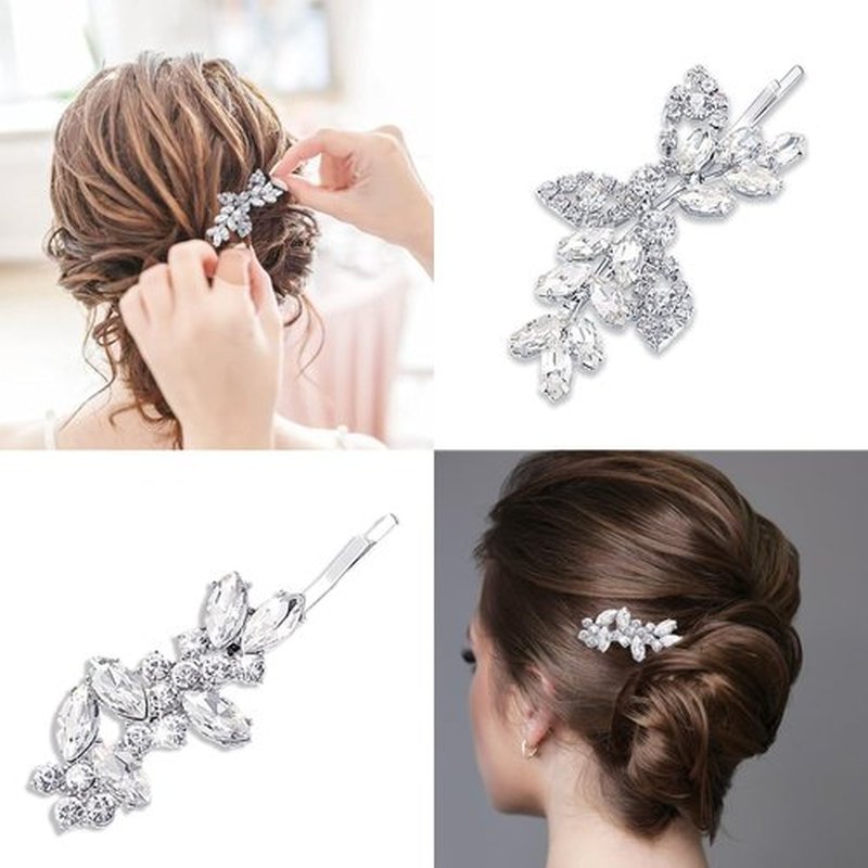 BOYIVI 6 Pieces Delicate Rhinestone Hair Clip, Leaf Wedding Hairpin Bride Crystal Hair Clips, Elegant Bridal Hairpins, Hair Accessories for Women Girls (Elegant Type)