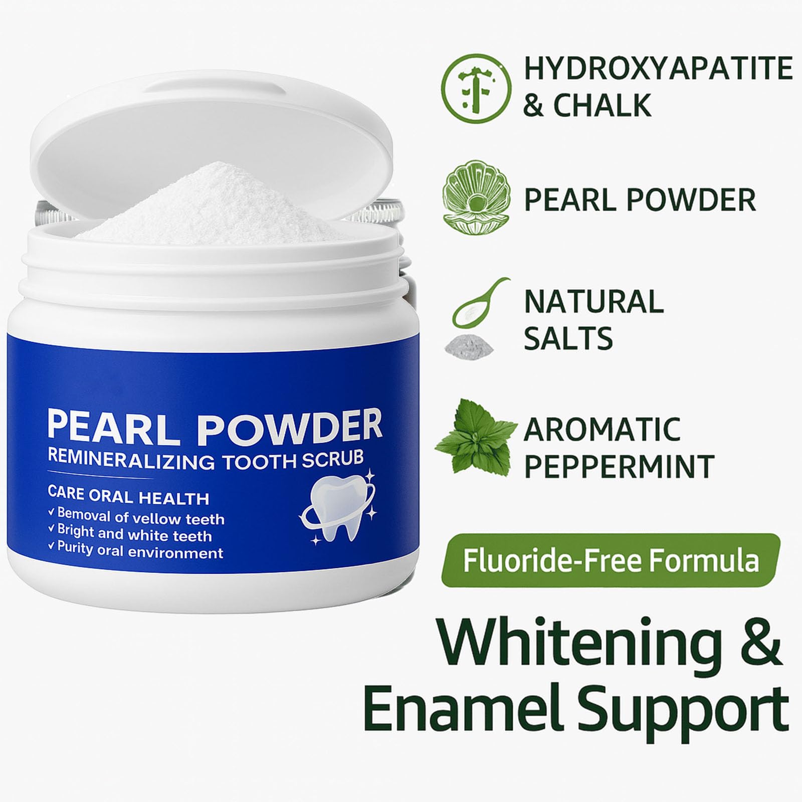 Pearl Powder Remineralizing Tooth Scrub – Natural Teeth Powder for Whitening, Enamel Strengthening & Brighter Teeth – Fluoride-Free Tooth Polish, Fresh Breath, 1.1 oz Jar (1)