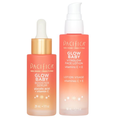 Pacifica Glow Baby Super Lit Booster Serum & VitaGlow Vitamin C Face Cream Brighten & Hydrate Skincare Bundle Daily Antioxidant Moisturizer Set for Radiant, Even-Toned Skin