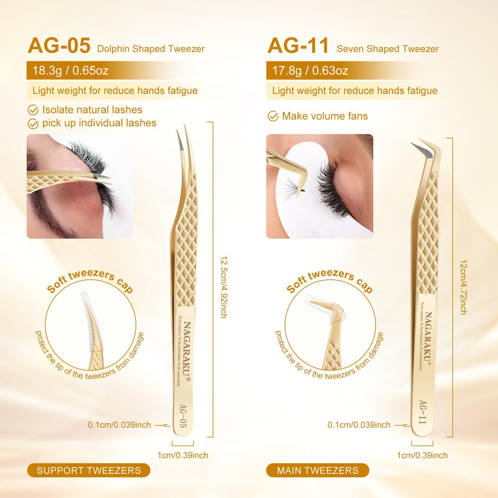 NAGARAKU Eyelash Extension Tweezers Fiber Tip AG-05 & AG-11 2Pcs Set