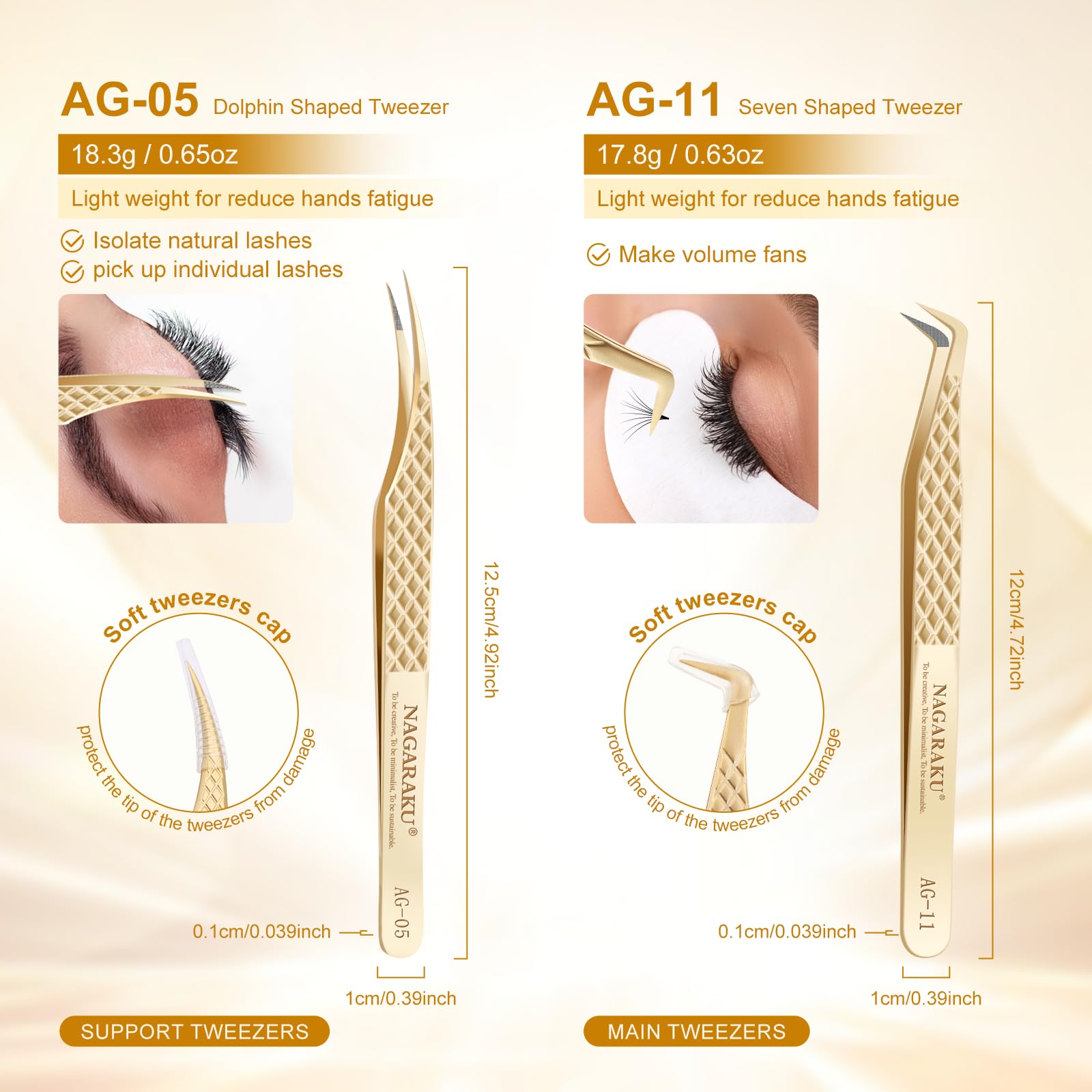 NAGARAKU Eyelash Extension Tweezers Fiber Tip AG-05 & AG-11 2Pcs Set