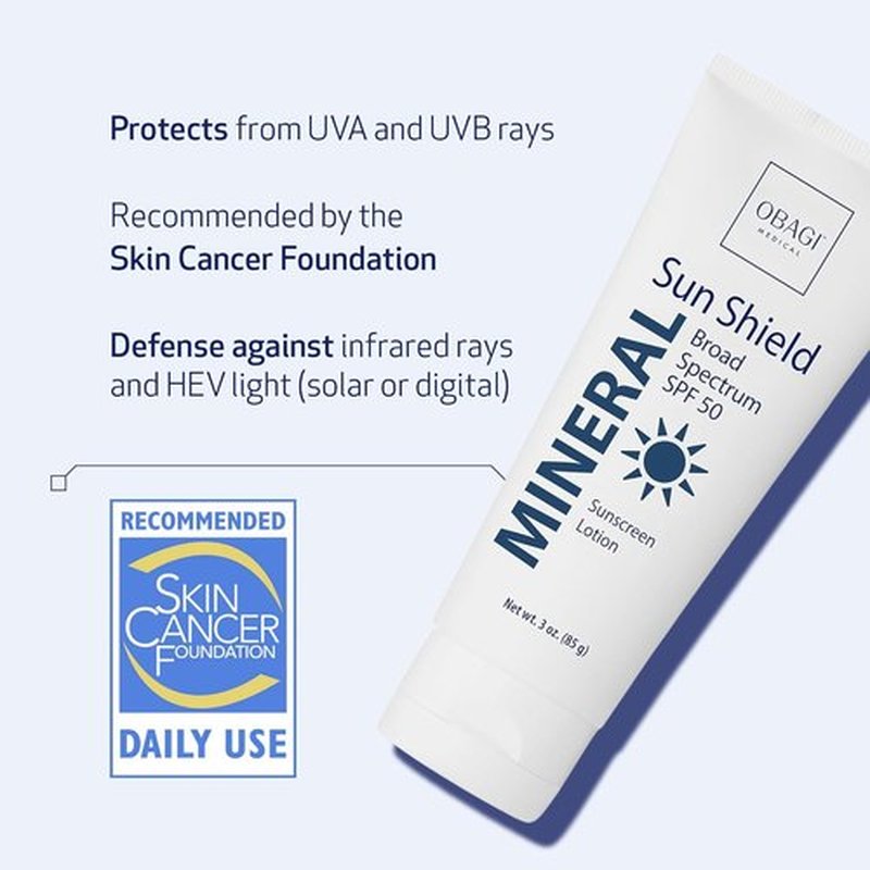 Obagi Sun Shield Mineral Sunscreen - Hypoallergenic Broad Spectrum SPF 50 - Sheer Quick-Absorbing Formula | 3 oz
