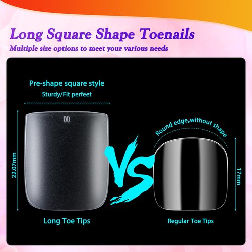 Long Square Toe Nail Tips for Wide Nail Beds, Matte Pre-shaped Full Cover False Toenails Gel Tips Press on Nails, Summer Toe Tips for Soak off Gel Extension at Home DIY(300PCS 15SIZE)