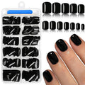 AddFavor Black Press on Nails Short Square Fake Nails, 240pc Short Nails Press ons 12 Sizes Squoval False Acrylic Nail Stick on Nails for Women