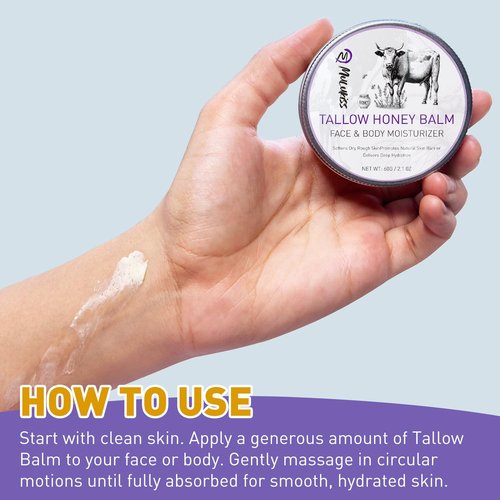 Mulukiss Beef Tallow for Skin – 2 Pcs Grass-Fed Tallow and Raw Honey Balm with Lavender Essential Oil, Natural Tallow Face Moisturizer & Beef Tallow for Face, Nourishing Hydrating Balm