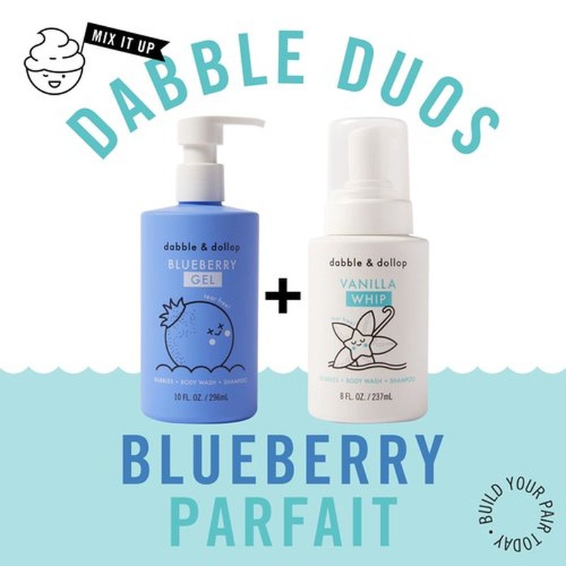 Dabble & Dollop Blueberry + Vanilla Body Wash & Shampoo – 3-in-1 Natural Bubble Bath for Kids, No Parabens or Sulfates, Vegan, Gluten-Free, Tear-Free (2-Pack)