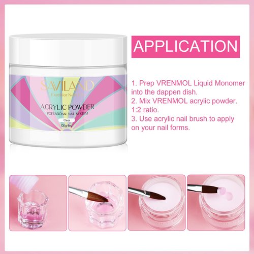 SAVILAND Clear Acrylic Powder Super Hard Nails - 4.23 oz/120 g Professional Acrylic Nail Powder Large Capacity for Acrylic Nail Art 3D French Nail Manicure Extension Nail Carving