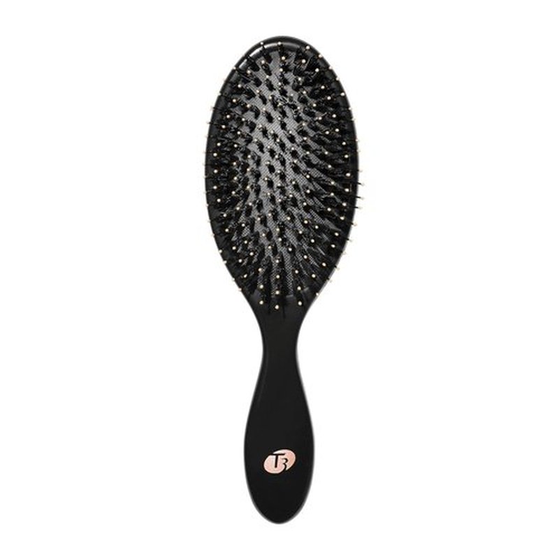 T3 Polish & Shine Oval Hairbrush - Premium Vegan Boar & Nylon Dual Bristle Design for Smoothing & Detangling