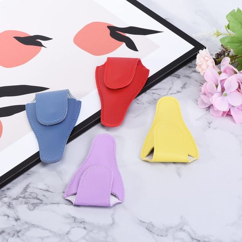 PATIKIL 4.5"x2.6" Embroidery Scissors Sheath, 4 Pack PU Leather Nail Cuticle Scissor Cover Small Pointed Nippers Scissors Protective Case, Pink